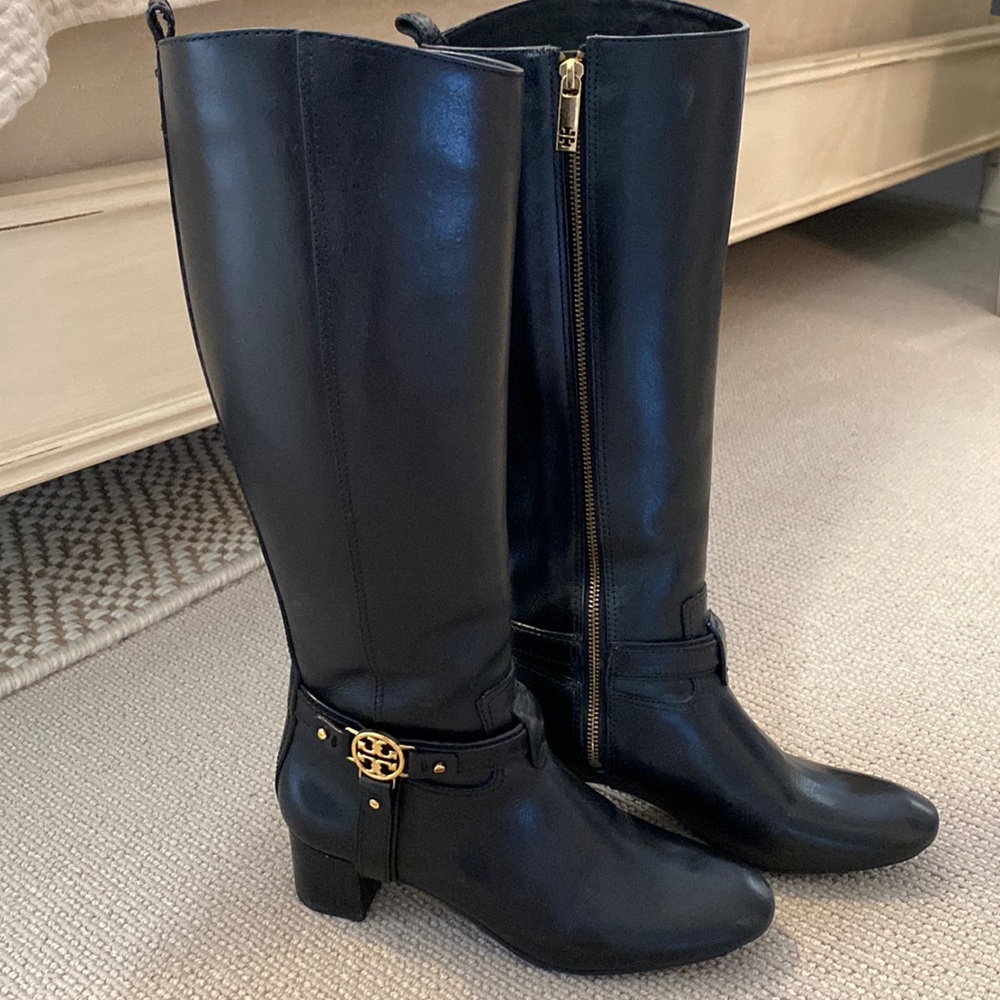 Tory Burch Tall Black Heeled Leather Riding Boots (size 7.5)